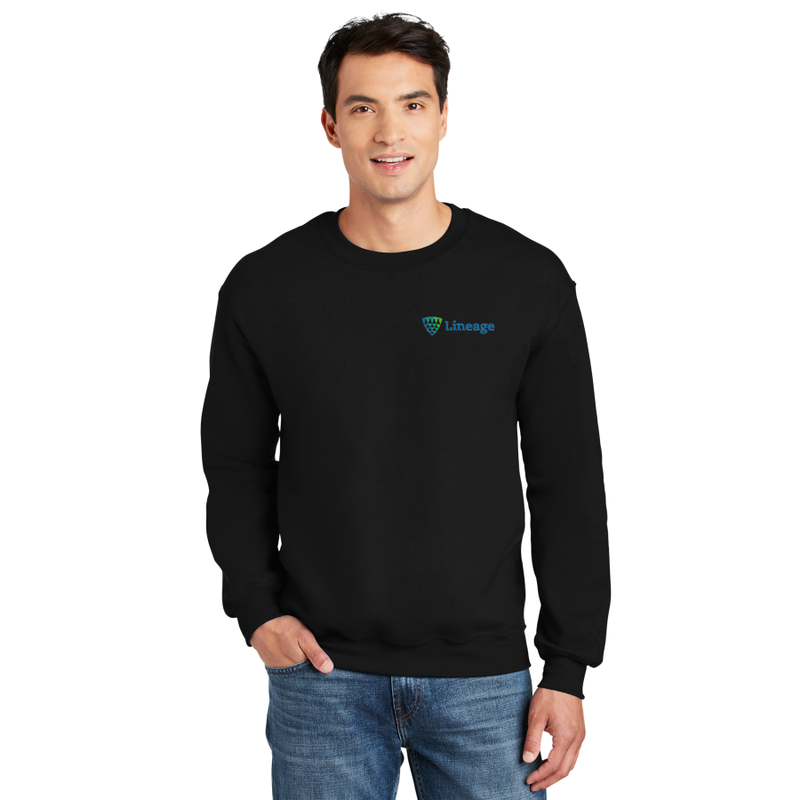 Gildan 12000 Crewneck Sweatshirt Black with Lineage logo